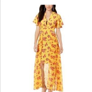 XOXO Womens Yellow Floral high low cut out dress